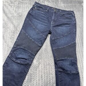 True Religion Rocco Men 38x33 Biker Moto Relaxed Skinny Denim Blue Jeans Stretch